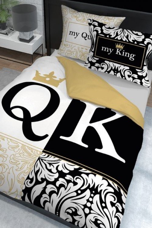 Pościel Holenderska my Queen/my King - 160x200 - black/gold/white