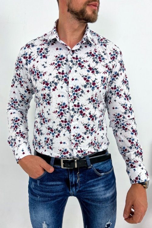 Koszula męska FP22 biała w kwiaty