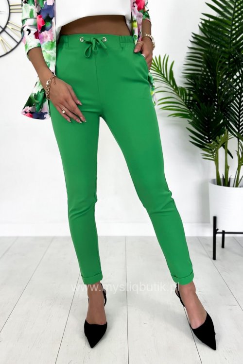 Spodnie cygaretki z wiązaniem - zielone