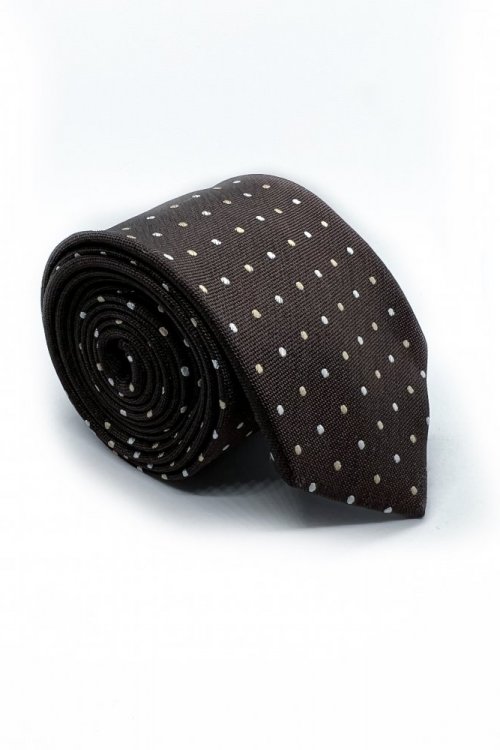 Krawat męski w kropki 59 - brąz