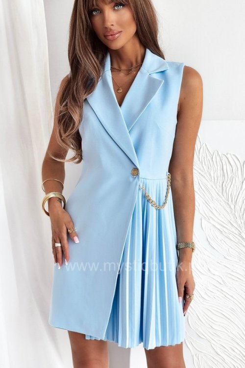 Sukienka z plisowaniem + łańcuszek - błękitna