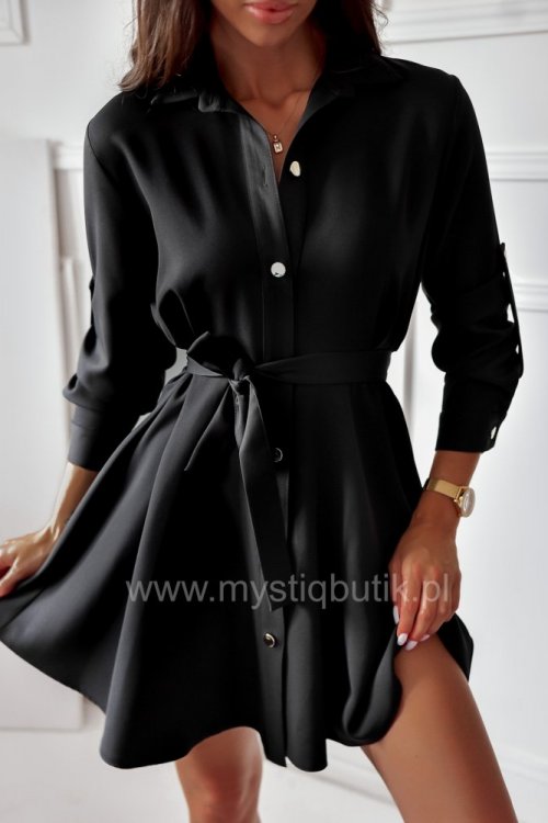 Sukienka MERY z paskiem materiałowym - czarna