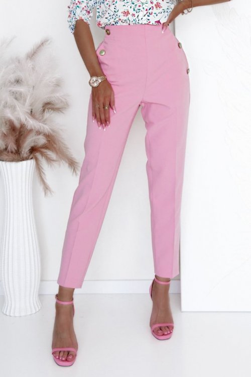 Spodnie/ cygaretki ze złotymi guzikami Premium - light pink