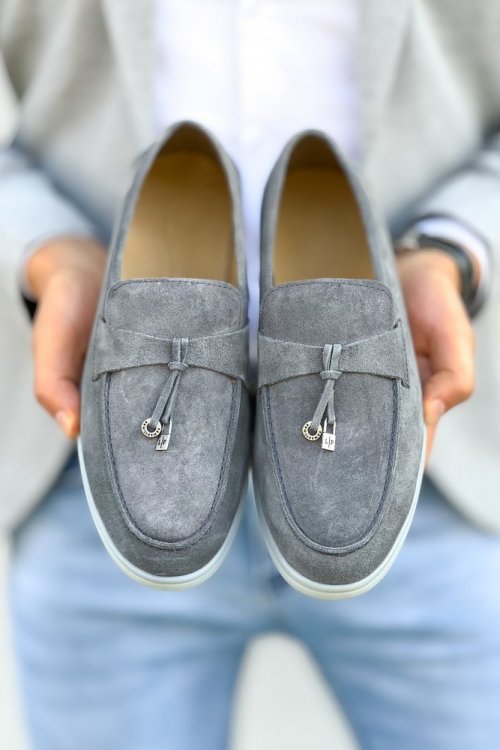 Buty męskie mokasyny zamsz LP1 -szare