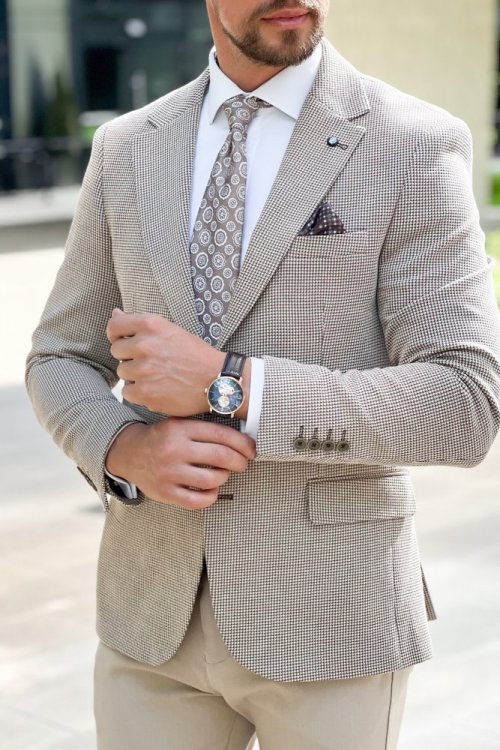 Marynarka męska w drobną pepitkę H120 Camel