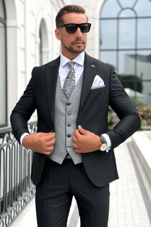 Garnitur męski trzyczęściowy H40 czarny