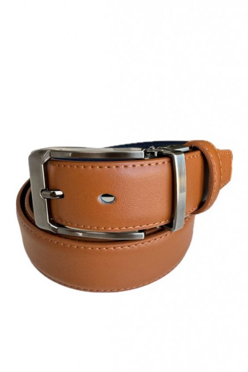 Pasek męski dwustronny H03 camel/granat