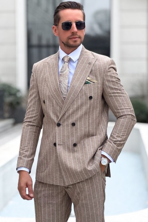 Garnitur męski dwuczęściowy z dwurzędową marynarką H29 Brąz