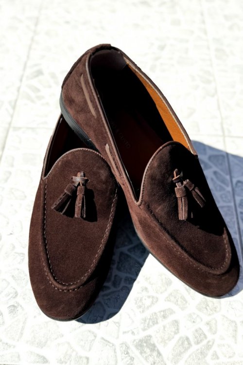 Buty męskie loafersy zamsz brąz H22