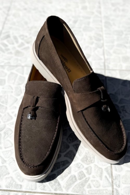 Buty męskie mokasyny zamsz brąz H23