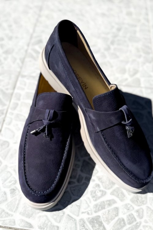 Buty męskie mokasyny zamsz granat H23