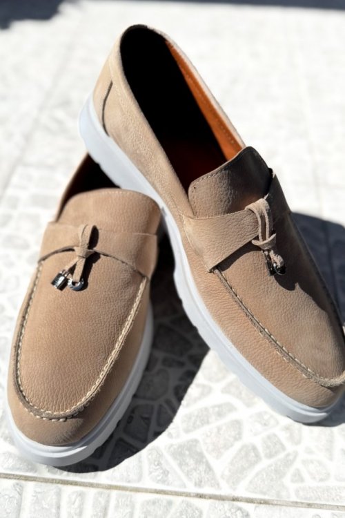 Buty męskie mokasyny zamsz beż H23