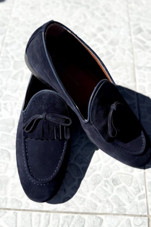 Buty męskie loafersy zamsz granat H25