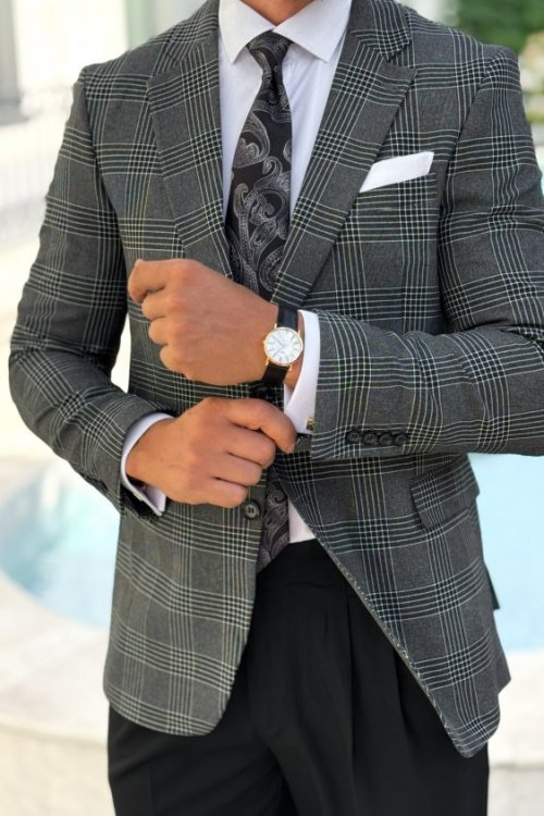 Marynarka męska w kratę H58 grafit