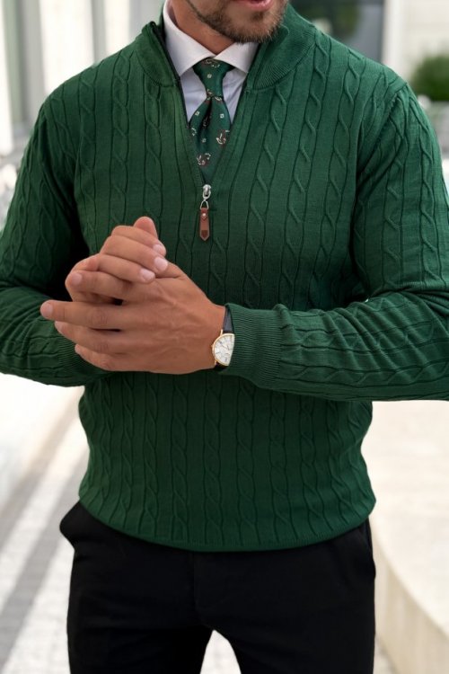 Sweter męski z zamkiemH3 zielony