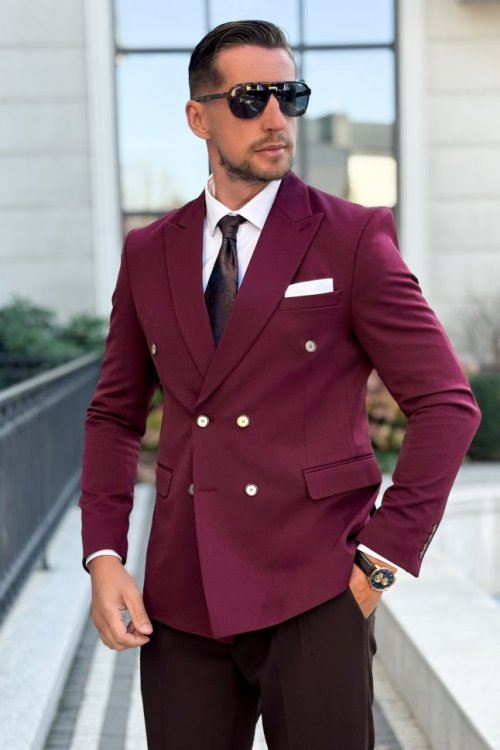 Marynarka męska dwurzędowa H48 bordo