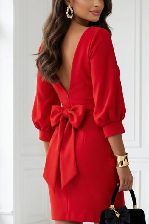 Sukienka LOE z odkrytymi plecami i wiązaniem - czerwona
